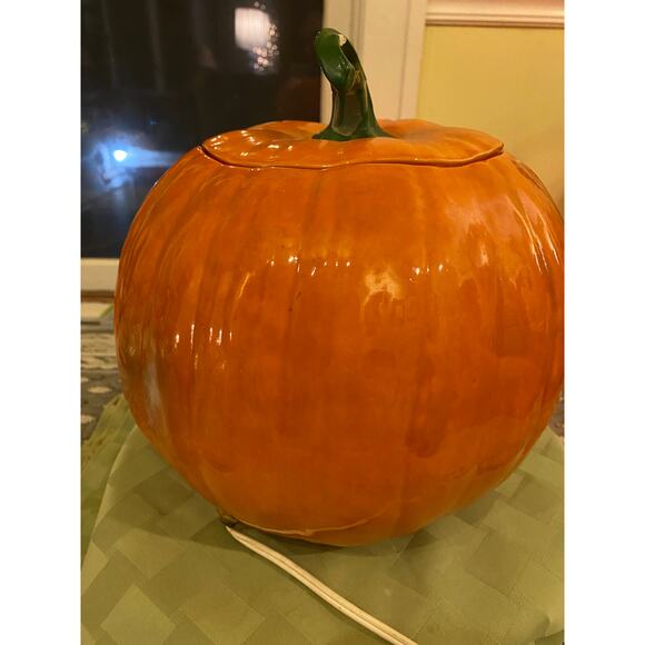 Vintage 1979 Ceramic LIGHT UP Jack OLantern  12 in tall 33 in circumference VGUC - Picture 5 of 16